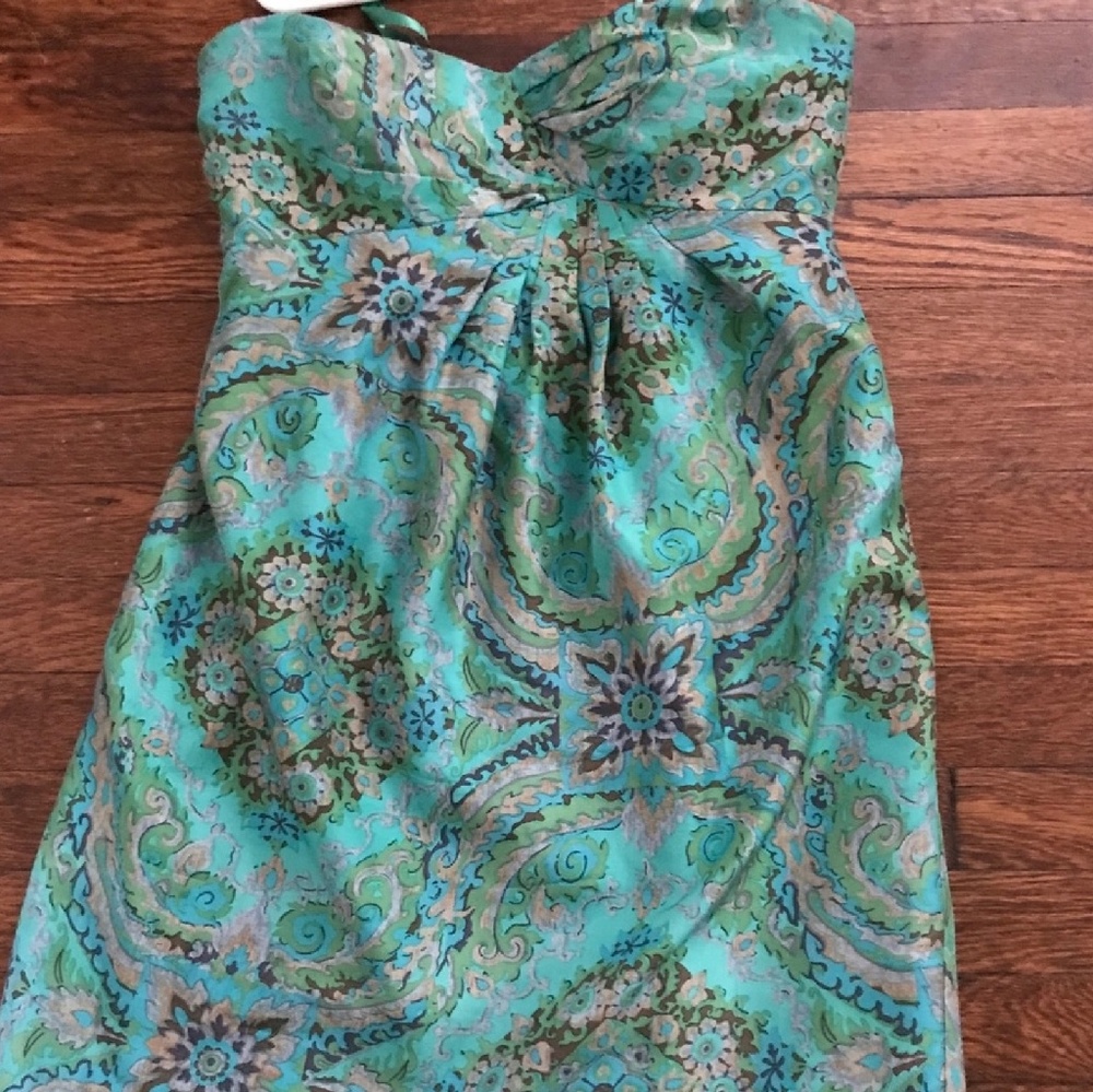 J. Crew 100% Silk Strapless Paisley Print Dress